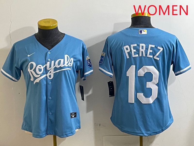 Women Kansas City Royals #13 Perez Light Blue Game 2025 Nike MLB Jersey style 1